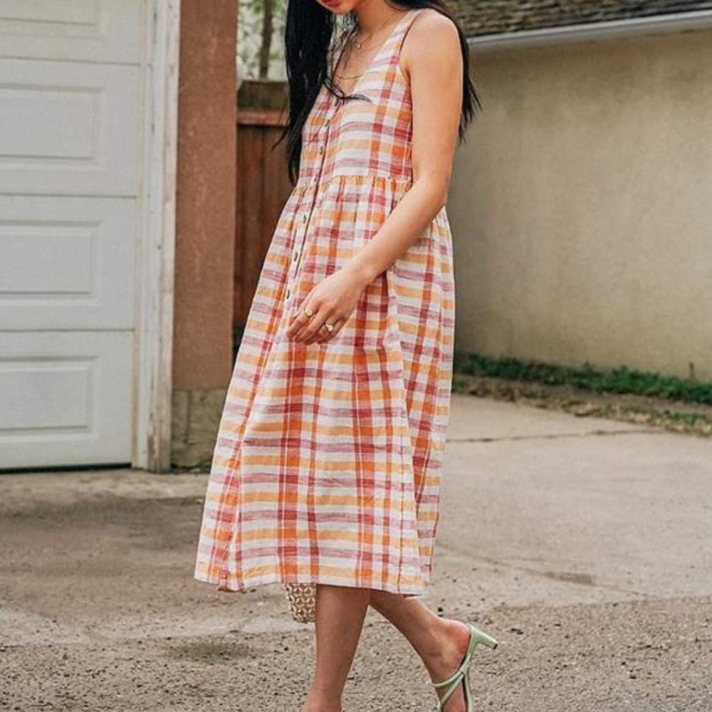 Urban Outfitters Liz Plaid Babydoll Midi Dress L